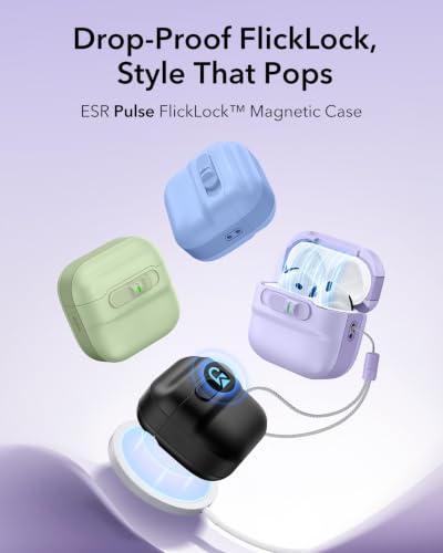 ESR for AirPods 4 Case, Compatible with MagSafe, Pulse Series, Purple | Compatible with AirPods 4 Generation Case (2024)(USB-C), Magnetic Lid Lock, Drop-Proof Protection Cover with Lanyard - color: Purple, size: AirPods 4 Case