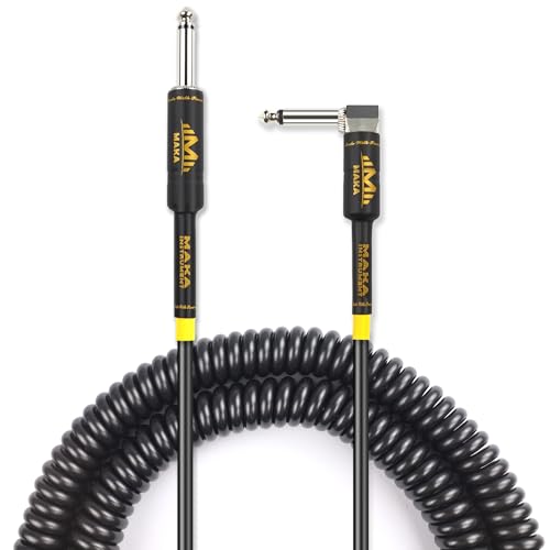 Premium Guitar Coil Cable 20 Feet, Instrument Coiled Curly Cord for Guitar Bass, 1/4 inch Right Angle to Straight, Pearl Black - size: 20' (Pearl Black)
