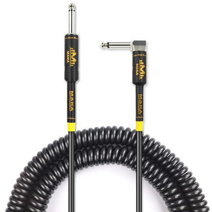 Premium Guitar Coil Cable 20 Feet, Instrument Coiled Curly Cord for Guitar Bass, 1/4 inch Right Angle to Straight, Pearl Black - size: 20' (Pearl Black)