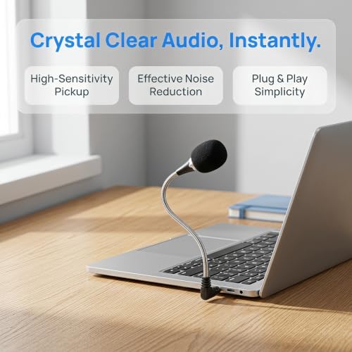 2pcs Mini Laptop Microphone 3.5mm with 360° Bendable Metal Gooseneck, Compact Noise Cancellation Mic for Online Meetings and Voice Recording on PC and Desktop Computer
