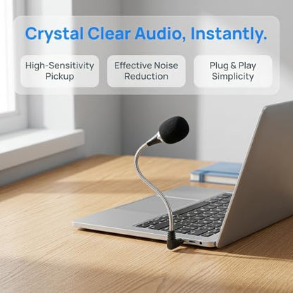 2pcs Mini Laptop Microphone 3.5mm with 360° Bendable Metal Gooseneck, Compact Noise Cancellation Mic for Online Meetings and Voice Recording on PC and Desktop Computer