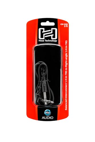 Hosa CSS-103R 1/4 Inch TRS to Right-angle1/4 Inch TRS Balanced Interconnect Cable, 3 Feet