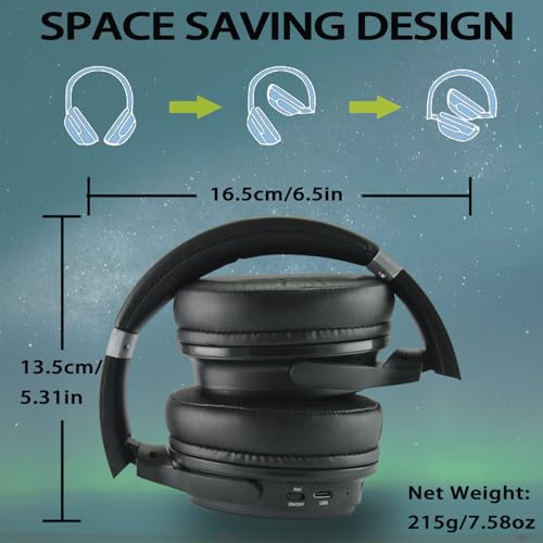 EXMAX H5 Bluetooth Headphones Over Ear ANC Hi-Fi Stereo Wireless/Wired Over-Ear Headphones + Microphone Foldable Comfortable Earmuffs Earpads 25 Hours Playtime for Online Class PC Cellphones TV
