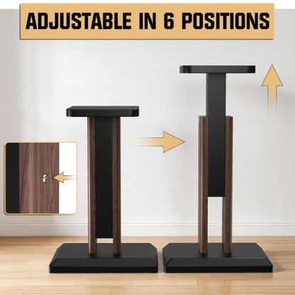 Height Adjustable Speaker Stands Pair 17.7 to 25.6 Inch, Wood Grain - color: Wood, size: 17.7''to 25.6''