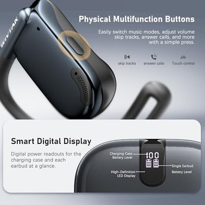 Wireless Earbuds, Open-Ear Sports Bluetooth Headphones, Acoustic Chamber Audio, ANC Call Noise Reduction, Smart Digital Display Charging Case, IPX5 Water Resistant, for Cycling Work - color: Black