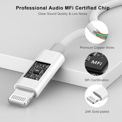 [Apple MFi Certified] iPhone Aux Cord for Car 2 Pack 3.3ft White | Lightning to 3.5 mm AUX Audio Nylon Braided Cable Cord to Car Home Stereo/Speaker/Headphone for iPhone 14 13 12 11 Pro Max - size: Lightning/Woven