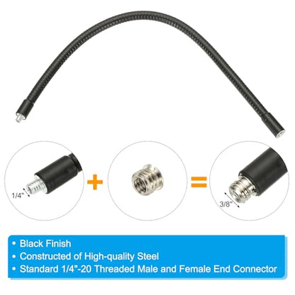 PATIKIL 16" Gooseneck, 1/4"-20 Female to Male Thread Metal Universal Hose Flexible Arm Gooseneck Tube Extension Holder with Reducing Screws for Action Camera, Phone, Microphone, Black - size: 40cm