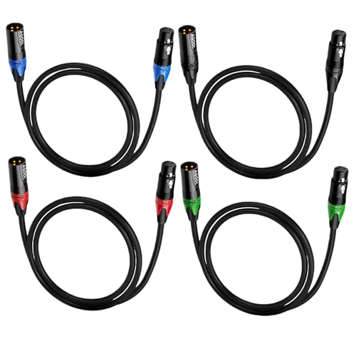 XLR Cables 3ft 4 Pack, Male to Female Microphone Cable | Gold-Plated 3-Pin, Oxygen-Free Copper, Short XLR Patch, Balanced Shielded Mic Cord - size: 3ft-4p