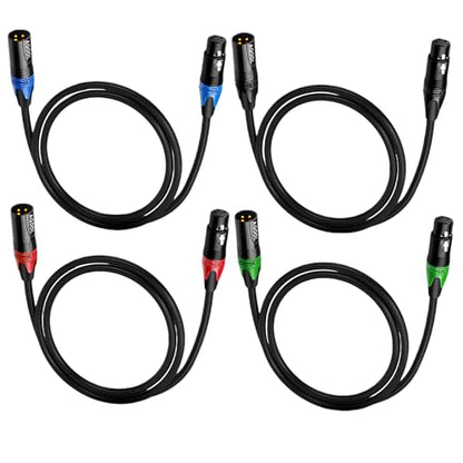 XLR Cables 3ft 4 Pack, Male to Female Microphone Cable | Gold-Plated 3-Pin, Oxygen-Free Copper, Short XLR Patch, Balanced Shielded Mic Cord - size: 3ft-4p