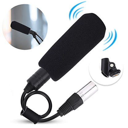Condenser Microphone High Sensitivity Stereo Camera Mic Recording Black Unidirectional Anti Interference for Video Recording