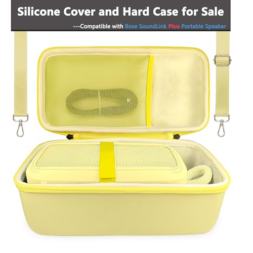 JCHPINE Silicone Cover and Carrying Case for Bose SoundLink Plus Speaker | Protective Cases with Handle and Shoulder Strap, Soft Silicone Cover and Hard Travel Case (Yellow) - color: Yellow Case