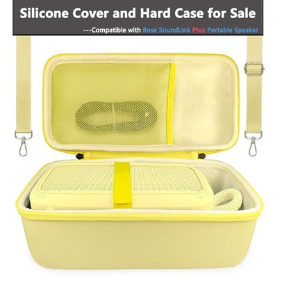 JCHPINE Silicone Cover and Carrying Case for Bose SoundLink Plus Speaker | Protective Cases with Handle and Shoulder Strap, Soft Silicone Cover and Hard Travel Case (Yellow) - color: Yellow Case