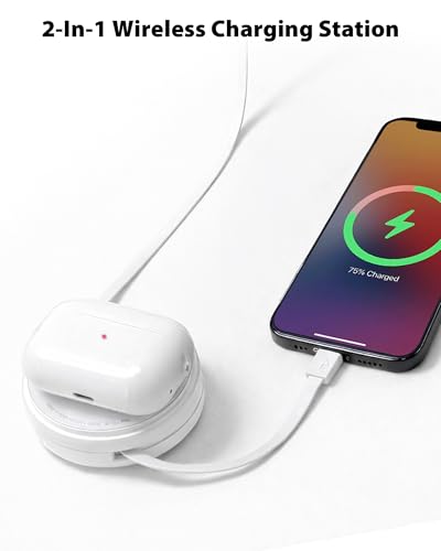 2-in-1 Wireless Charger with Retractable USB-C Cable – 60W PD | Fast Retractable Charging Cable & Phone Charger for iPhone Apple Watch Earbuds, Portable Travel Charging Station for Car