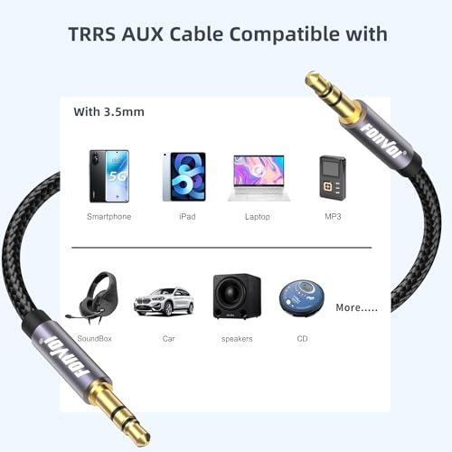 AUX Cable,3.5mm Audio AUX Cord for Car,Braided 3.5mm Male to Male Stereo Cable, Compatible with:Headphones, Phones, iPod,Car Audio,MP3 and More (20FT) - size: 20 ft