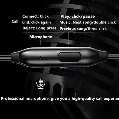 Single Earphone One Side Earplugs with Microphone 3.5mm Plug Single Earbud Stereo Sound Reinforced Cord Compatible with Smartphone MP3,Radio