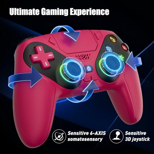 Gamrombo LED Wireless Controller for PS5, Compatible with PS5 Pro/Slim/PC, Dual Vibration, Macro/Turbo Function, 3.5mm Audio Jack, 6-Axis Motion Control Gamepad with Speaker(Maroon) - color: Maroon
