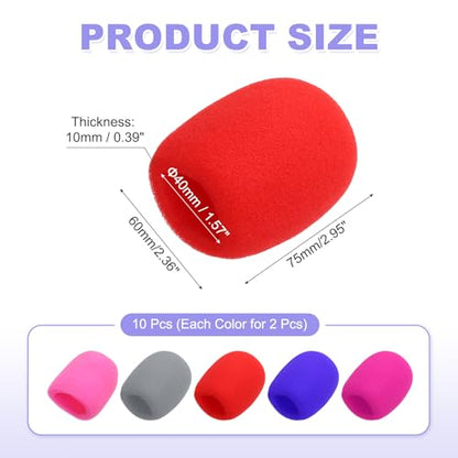 MECCANIXITY 10pcs Microphone Foam Covers, 40mm (1.57") ID 10mm (0.39") Thickness Microphone Windscreen Foam Cover for Most Handheld Microphones, Pink, Purple, Rose Red, Red, Gray - color: Pink, Purple, Rose Red, Red, Gray