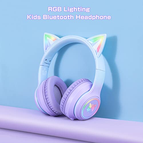 Bluetooth RGB Cat Ear Headphones, Foldable/Built-in Mic, A Purple | Wireless/wired, clear Hi-Fi sound, breathing lights, for kids/adults/girls/school/gaming, works with phone/laptop/PC/tablet - color: Gradient Purple