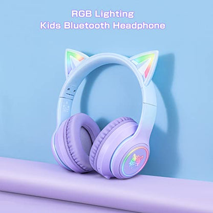 Bluetooth RGB Cat Ear Headphones, Foldable/Built-in Mic, A Purple | Wireless/wired, clear Hi-Fi sound, breathing lights, for kids/adults/girls/school/gaming, works with phone/laptop/PC/tablet - color: Gradient Purple