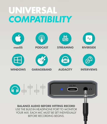 Movo USB Podcast Equipment Bundle for 4 – USB Interface with 4 UM700 Condenser Microphones – 4-Port Powered Hub for Streaming, Podcasting, Interviews (White)