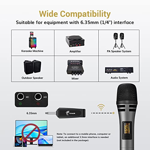 TONOR Wireless Microphone, UHF Karaoke Microphone System, Microfonos Inalambricos with Rechargeable Receiver, Cordless Dynamic Mic Set for Singing, Wedding, Party, 200ft TW310, 1 Mic Grey - style: Single Mic Grey