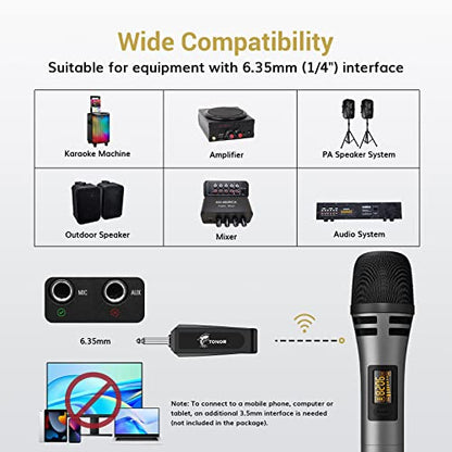 TONOR Wireless Microphone, UHF Karaoke Microphone System, Microfonos Inalambricos with Rechargeable Receiver, Cordless Dynamic Mic Set for Singing, Wedding, Party, 200ft TW310, 1 Mic Grey - style: Single Mic Grey