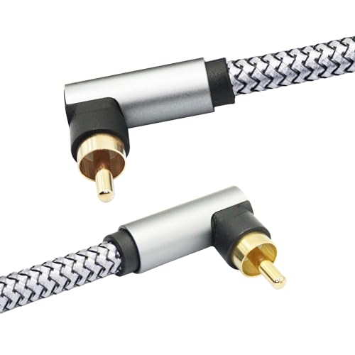 90 Degree RCA Dual Shielded Audio Cable 3FT, 24K Gold Plated Plug | Right Angle RCA Male to Male Digital Coaxial Audio Cable, Nylon Braided Wire for Amplifiers, Home Theater, Hi-Fi Systems etc - style: 1M/3FT