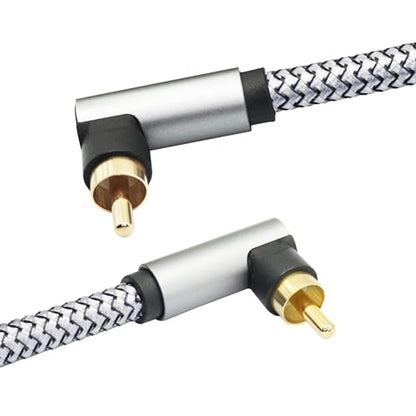 90 Degree RCA Dual Shielded Audio Cable 3FT, 24K Gold Plated Plug | Right Angle RCA Male to Male Digital Coaxial Audio Cable, Nylon Braided Wire for Amplifiers, Home Theater, Hi-Fi Systems etc - style: 1M/3FT