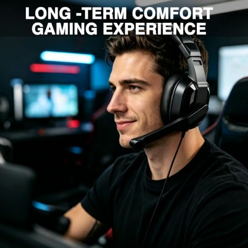 One Ear Gaming Headset with Mic (3.5mm) - Single Ear Headphone with To-shiba Speaker, Protein Earpads Braided Cable for PS5/PS4/Xbox/Switch/PC/iPad/Tablet/Remote Work/Office- with USB-C/USB-A Adapter - color: Black