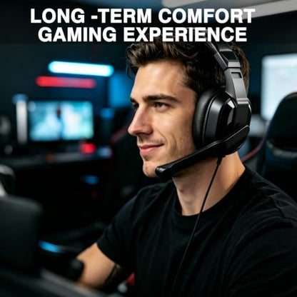One Ear Gaming Headset with Mic (3.5mm) - Single Ear Headphone with To-shiba Speaker, Protein Earpads Braided Cable for PS5/PS4/Xbox/Switch/PC/iPad/Tablet/Remote Work/Office- with USB-C/USB-A Adapter - color: Black