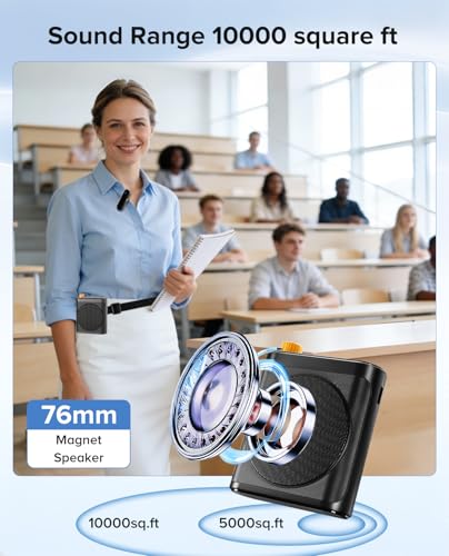 Voice Amplifier for Teachers, Dual Magnetic Lavalier Mic(Black) | Bluetooth Portable Rechargeable Speaker for Classroom, Meetings, Tour Guide Speeches, Public Speaking, Coaches, PA System - color: Black