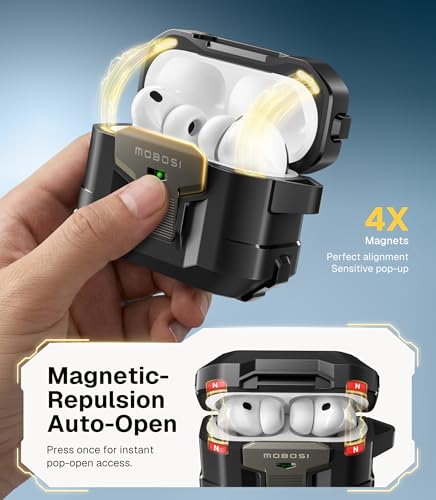 MOBOSI for AirPods Pro 3 Case 2025 with Drop-Proof Lock, Black | Cleaning Kit & Keychain, Compatible with MagSafe, Military-Grade Protection Hard Cover for iPods Pro 3rd Generation - color: Black