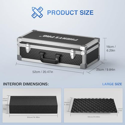 Phenyx Pro XL Carrying Case with Customizable Pre-Diced Foam PCSE-XL | Three-Layer Foam, Aluminum Alloy Frame, Protective Gear Storage, 8-Channel Wireless Mic Systems - size: Extra Large (20.4×10.2×7.9 Inch)