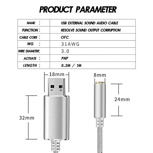 USB to 3.5mm Headphone and Microphone Jack Audio Adapter with 3.5mm Combo Aux Stereo Converter for Headset Mac PS4 PC Laptop Desktops External Sound Card Audio for Windows (100cm, White) - color: white