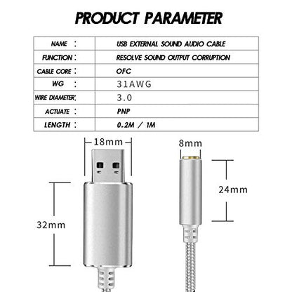 USB to 3.5mm Headphone and Microphone Jack Audio Adapter with 3.5mm Combo Aux Stereo Converter for Headset Mac PS4 PC Laptop Desktops External Sound Card Audio for Windows (100cm, White) - color: white