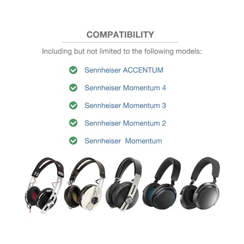 Headband Cushion Cover Compatible with Sennheiser ACCENTUM, Momentum 4, Momentum 3, Momentum 2,Momentum Over/On Ear Headphone, 6mm Thick Cushion, No Wobble Zipper Slider, with Hanging Loop