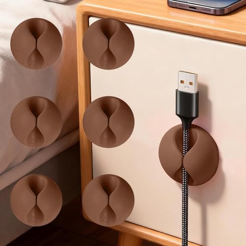 6 Pack Cable Organizer Clips, Multi-Color Data Line Cord Holder for Home and Office, Tidy Your Cables Desk Organizers Prevents Tangling and Damage - color: 6 Pcs Brown