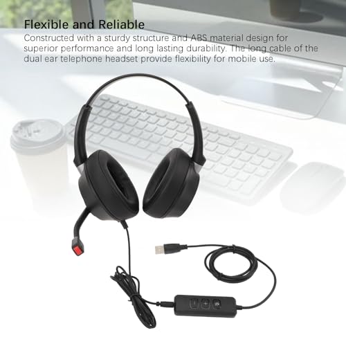 Phone Headset, Dual Ear Call Center Headset with Microphone, Noise Canceling, USB to USB C Adapter, for Office, PC, Laptop