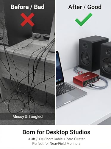 Dual RCA to Dual 1/4 Inch Cable 3.3ft, 2 RCA Male to 6.35mm Male TS Audio Adapter, Gray Nylon Braided Cord for Mixer, Amplifier, Speaker, Powered Subwoofer, Home Theater (1 Meter)