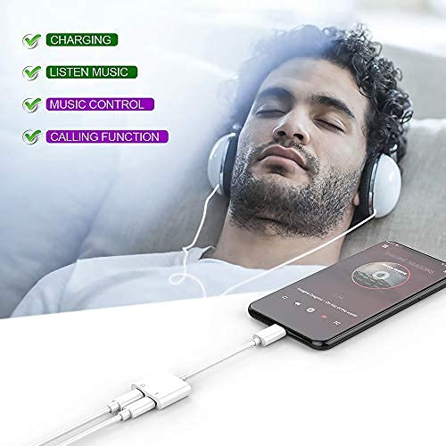 [Apple MFi Certified] Dual 2in1 Lightning Headphone Audio & Charger Adapter Splitter for iPad,2 Pack iPhone Headphone Adapter for iPhone 14/13/ 12/11/ XS/XS Max/XR/X/ 8/8plus/7/7 Plus/iPad