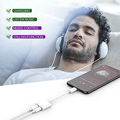 [Apple MFi Certified] Dual 2in1 Lightning Headphone Audio & Charger Adapter Splitter for iPad,2 Pack iPhone Headphone Adapter for iPhone 14/13/ 12/11/ XS/XS Max/XR/X/ 8/8plus/7/7 Plus/iPad