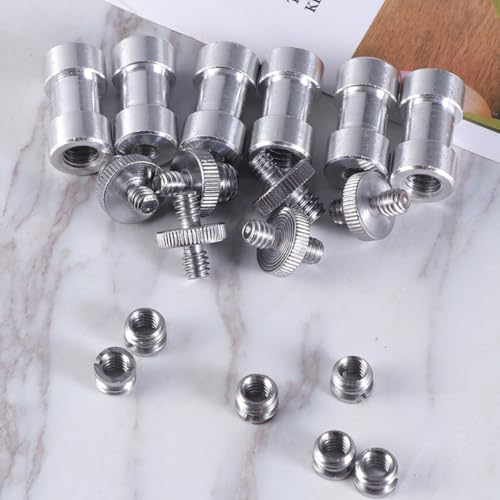 20pcs Metal Threaded Screw Adapter Set 1/4 to 3/8 Inch Converter Mounts for DSLR Camera Tripod and Microphone Stand, Silver, Compatible with Camera and Monopod Accessories