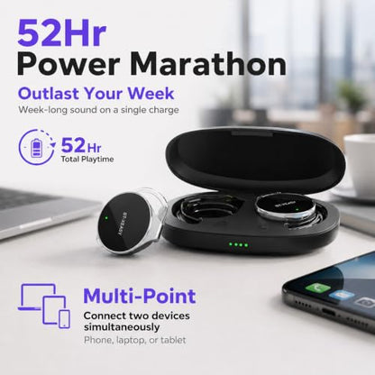 Micool On Ear Bluetooth Headphones, Open-Ear Headphones Wireless with 4-Mic ENC for Crystal Clear Calls, 52H Total Battery, Dual Device, Sport Clip On Headset for Running & Travel (Pure Black) - color: Pure Black