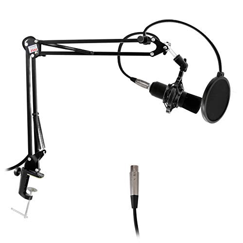 Pyle Microphone Boom Arm Stand - Adjustable Scissor Mic Arm with Desk Clamp, Metal Shock Mount & Adapter Clips - 2.26ft Max Extension for Podcasting, Gaming, & Recording - PMKSH01