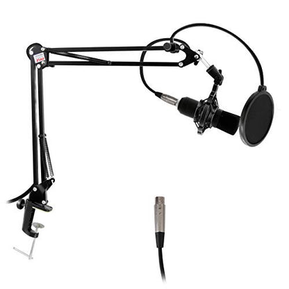 Pyle Microphone Boom Arm Stand - Adjustable Scissor Mic Arm with Desk Clamp, Metal Shock Mount & Adapter Clips - 2.26ft Max Extension for Podcasting, Gaming, & Recording - PMKSH01