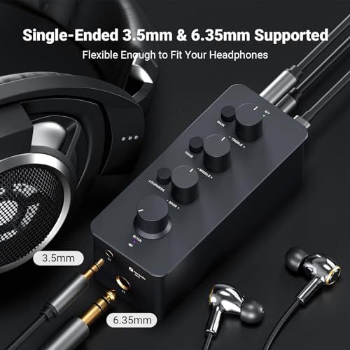 Fosi Audio SK01 Headphone Amplifier Equalizer Preamp with Bass Midrange Treble Tone Control and Loudness Compensation Portable Class A Analog Amp for Electric Guitar Instrument with 3.5mm 6.35mm Jacks