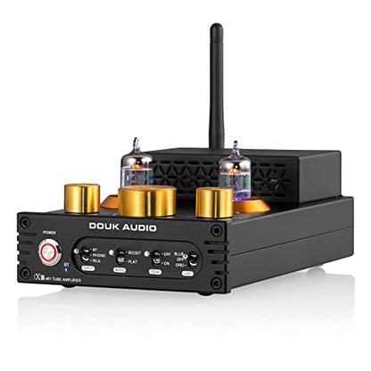 Douk Audio Tube Phono Amp: Bluetooth Receiver | 2-Channel Amplifier for MM Turntables | 160W×2 TDA7498E | Tone Control | for Desktop Vinyl HiFi Home Audio System (X1)