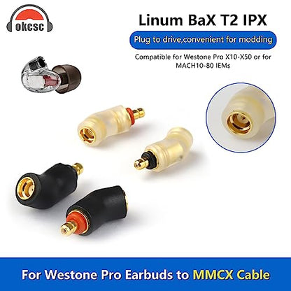 Westone Pro X10-X50 수 to MMCX 케이블용 어댑터, MACH10-80 또는 Linum BAX T2 헤드폰과 호환 가능, 무손실 사운드 품질, 헤드폰 컨버터 한 쌍, 투명 - color: 투명, size: mmcx