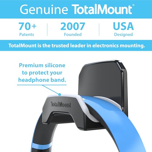 TotalMount Gaming Headset Hanger – Removable Adhesive Strips (Black) | Designed in the USA – Easy, Damage-Free Wall, Desk, or PC Mounting (Headphone Hook With Premium Silicone Cradle) - style: Premium Black