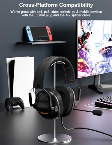 SENZER SG500 Gaming Headset with Noise Cancelling Microphone Black | Surround Sound Wired Gaming Headset Memory Foam Padding - Portable Foldable Headphones for PC, PS4, PS5, Xbox One, Switch - color: Black
